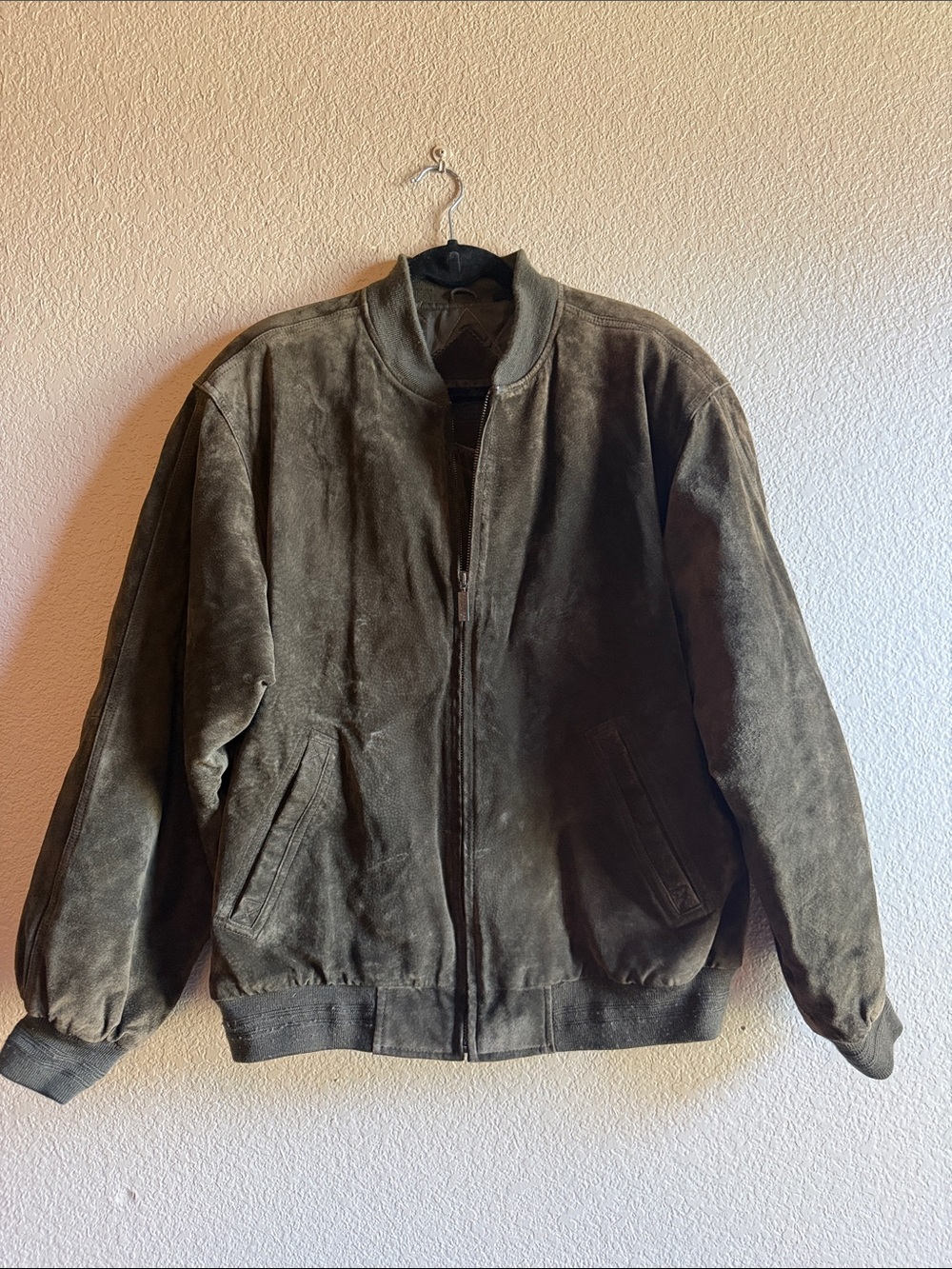 Vintage Brown Suede Leather Bomber Jacket